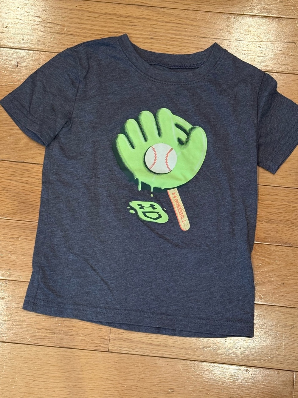 Under Armour Navy Blue Tee with Lime Green Baseball Glove Graphic